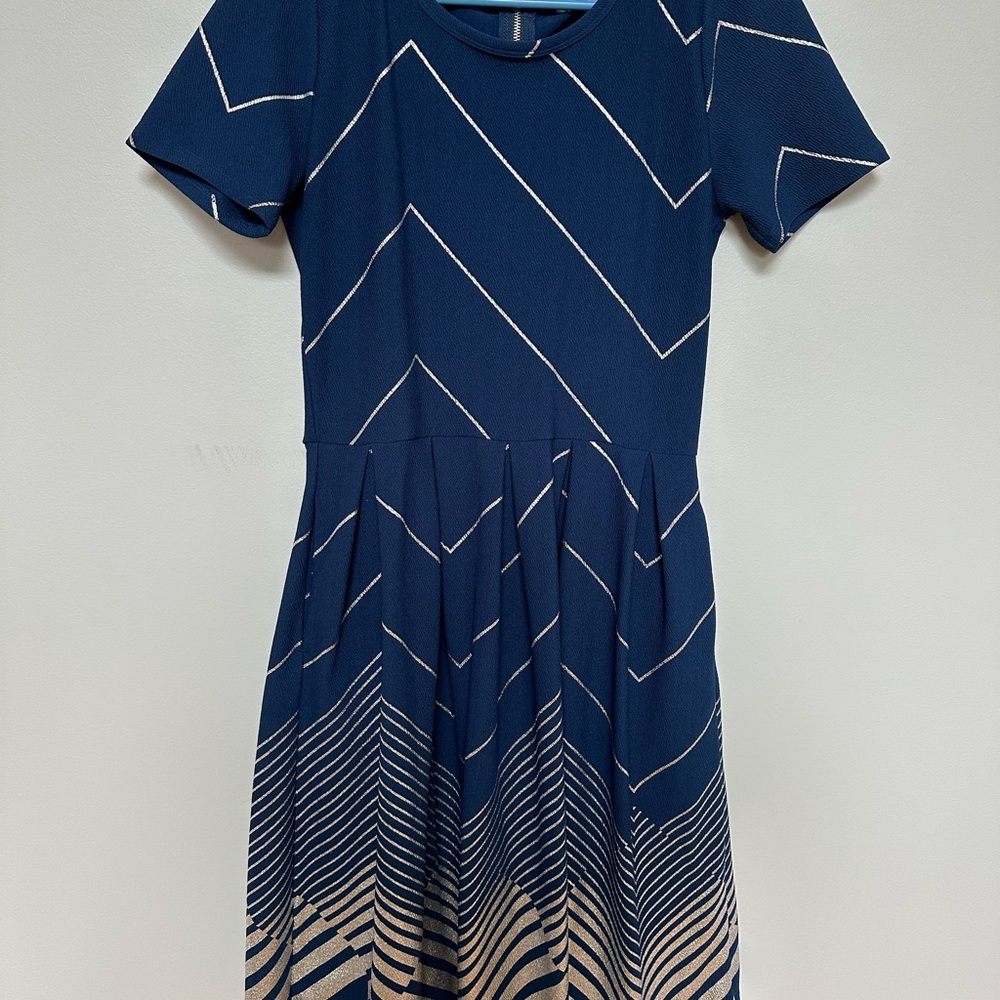 Elegant Navy Blue Chevron Dress